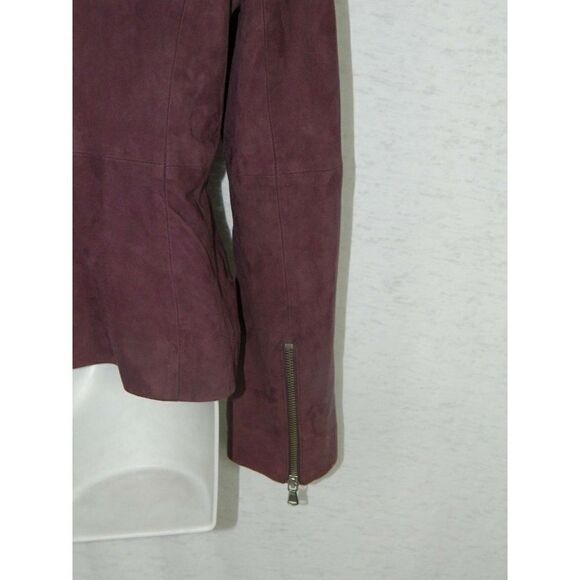 Saks‎ Fifth Avenue Jacket Size 8 Burgundy Suede Moto Ruffle - Picture 6 of 8